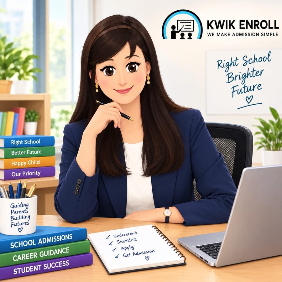 Jayanti Sharma, Director of KwikEnroll, at her desk